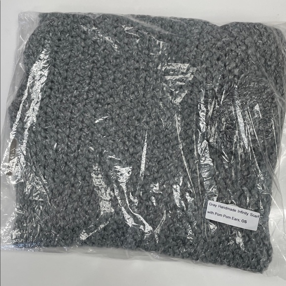 Gray Handmade Infinity Scarf with Pom Pom Ears - Picture 10 of 10